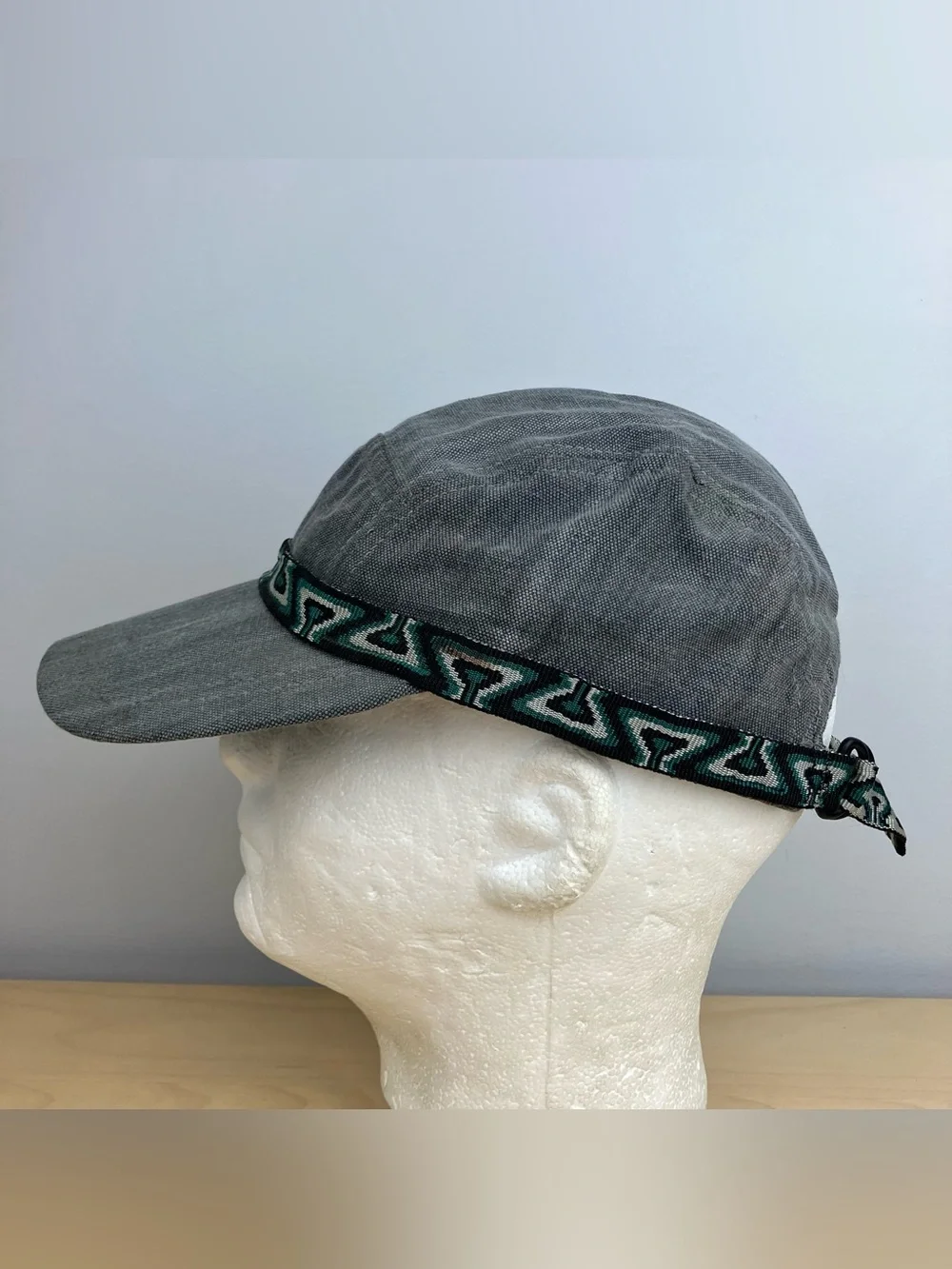 Vintage L.L. Bean 5 Panel Adventure Strapback Hat Script Logo Gray Aztec NOS.